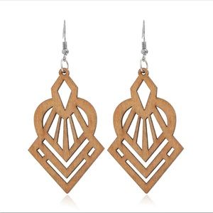 Boho Style Cutout Wood Geometric Design Drop Earrings